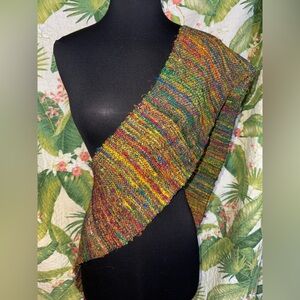 AFRICAN TRIBAL WOMEN HANDMADE ARTISAN RAINBOW COLORFUL SCARF WRAP with FRINGE